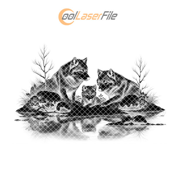 Slate Cheese Board Engraving File, Wolves by River,