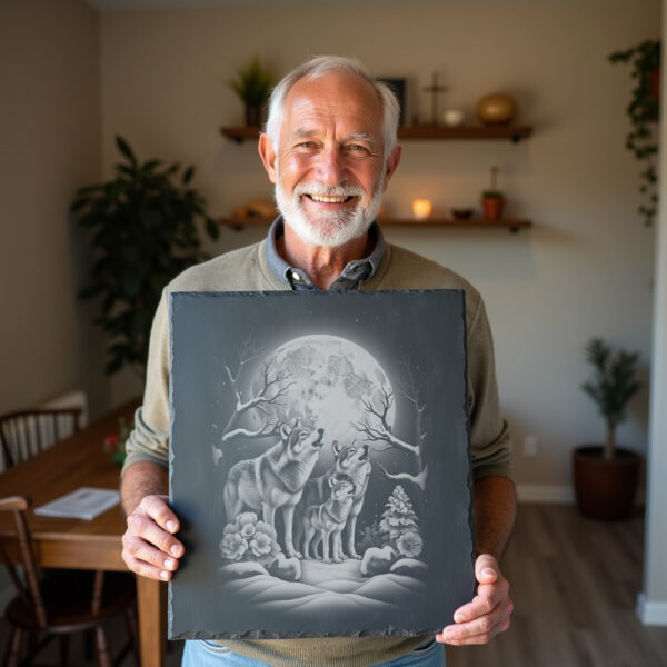 Slate Cheese Board Engraving File, Wolves Howling, Elegant