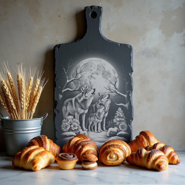 Slate Cheese Board Engraving File, Wolves Howling, Elegant