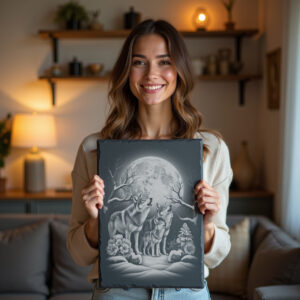 Slate Cheese Board Engraving File, Wolves Howling, Elegant