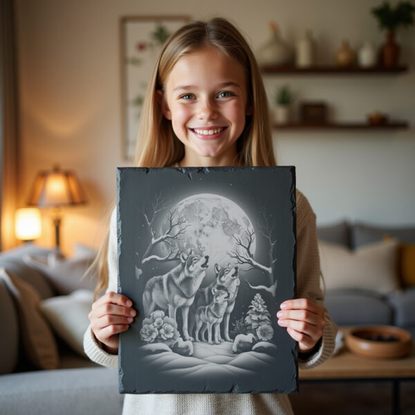 Slate Cheese Board Engraving File, Wolves Howling, Elegant