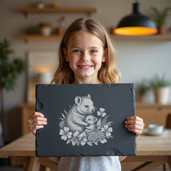 Slate Cheese Board Engraving File, Wombat Family Design,
