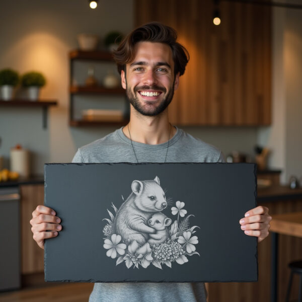 Slate Cheese Board Engraving File, Wombat Family Design,