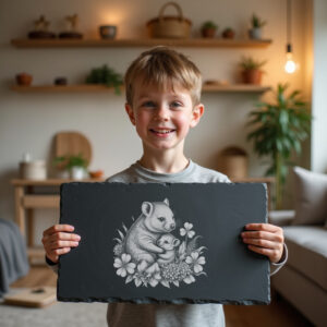 Slate Cheese Board Engraving File, Wombat Family Design,