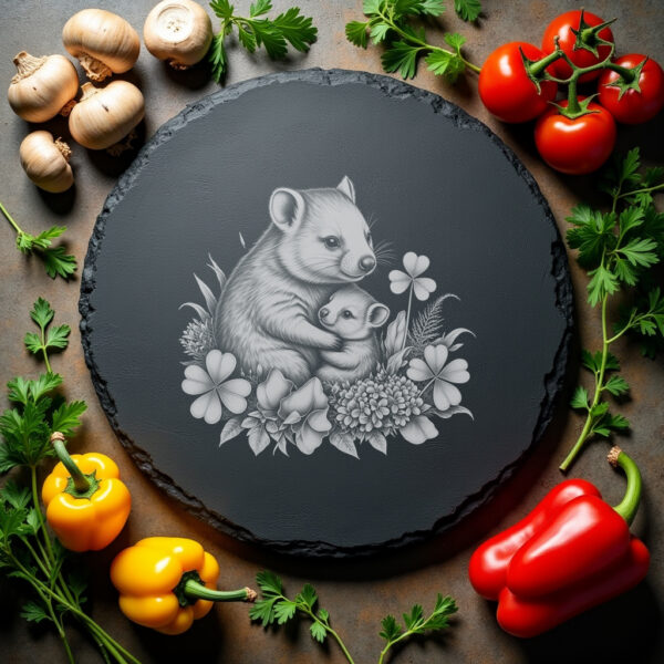 Slate Cheese Board Engraving File, Wombat Family Design,