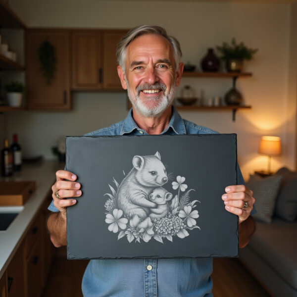 Slate Cheese Board Engraving File, Wombat Family Design,