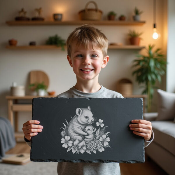 Slate Cheese Board Engraving File, Wombat Family Design,