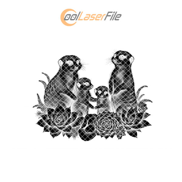 Slate Cheese Board Engraving, Meerkat Family with Succulents,