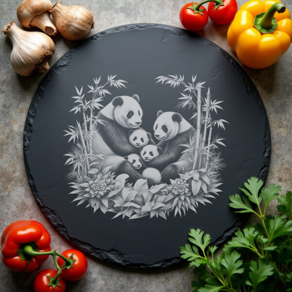 Slate Cheese Board Engraving, Red Panda Family Bamboo,