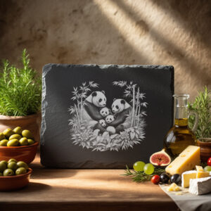 Slate Cheese Board Engraving, Red Panda Family Bamboo,