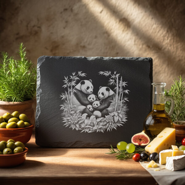 Slate Cheese Board Engraving, Red Panda Family Bamboo,