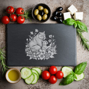 Slate Cheese Board File, Cougar Family in Columbines,