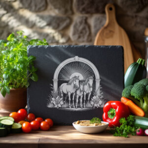 Slate Cheese Board, Horse Trio Sunburst Arch, Charcuterie