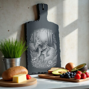 Slate Cheese Board with Deer Family Engraving, Forest