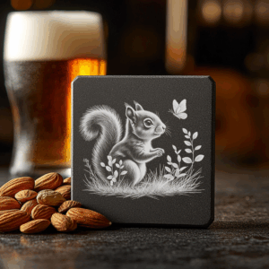 Slate Coaster Engraving Design, Squirrel and Butterfly Scene,