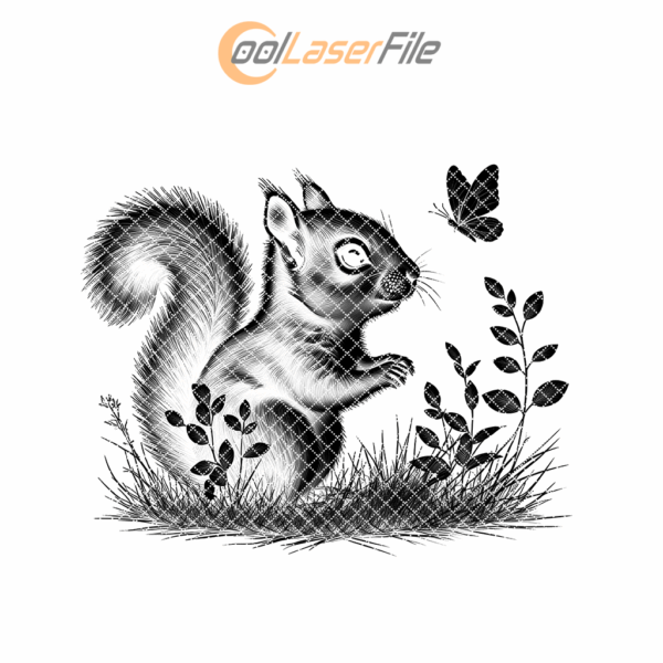 Slate Coaster Engraving Design, Squirrel and Butterfly Scene,