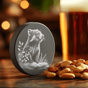 Slate Coaster Engraving Design, Weasel in Grass, Downloadable