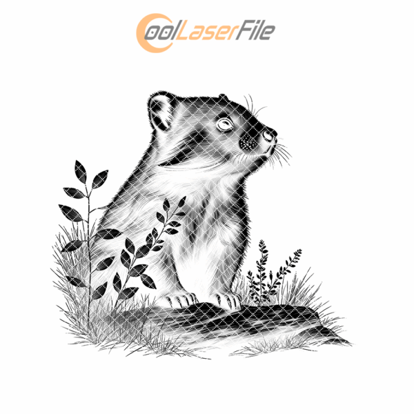Slate Coaster Engraving Design, Weasel in Grass, Downloadable