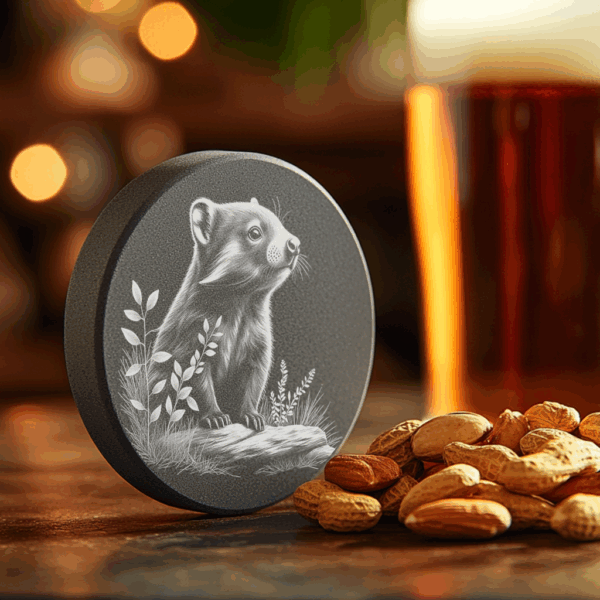 Slate Coaster Engraving Design, Weasel in Grass, Downloadable