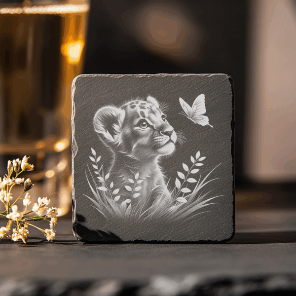 Slate Coaster Engraving File, 3D Illusion Tiger, PNG