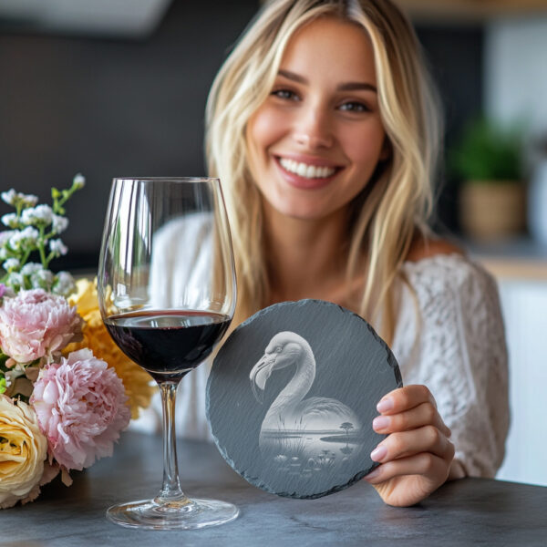 Slate Coaster Engraving File, Graceful Flamingo PNG, Wild