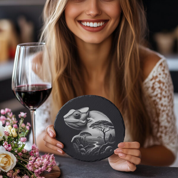 Slate Coaster Engraving File, Mystic Chameleon Animal, Home
