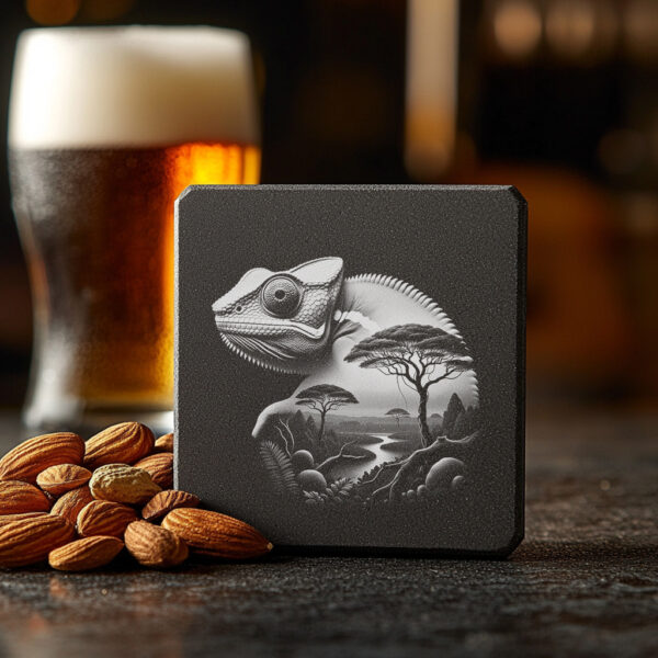 Slate Coaster Engraving File, Mystic Chameleon Animal, Home