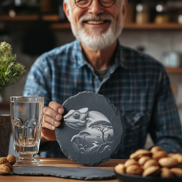 Slate Coaster Engraving File, Mystic Chameleon Animal, Home