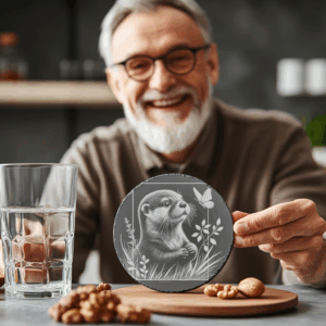 Slate Coaster Engraving File, Otter with Butterfly Design,