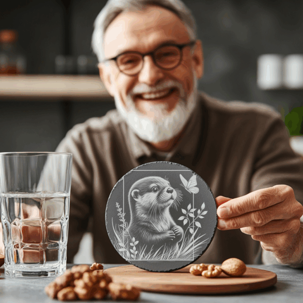 Slate Coaster Engraving File, Otter with Butterfly Design,
