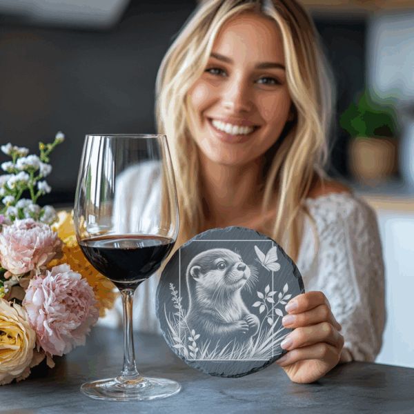 Slate Coaster Engraving File, Otter with Butterfly Design,