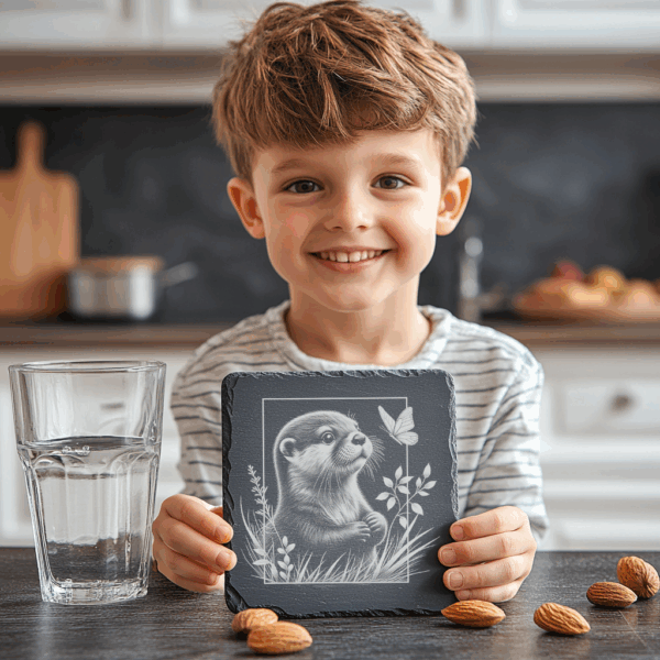 Slate Coaster Engraving File, Otter with Butterfly Design,