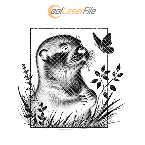 Slate Coaster Engraving File, Otter with Butterfly Design,