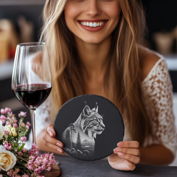 Slate Coaster Engraving File, Regal Lynx Animal Art,