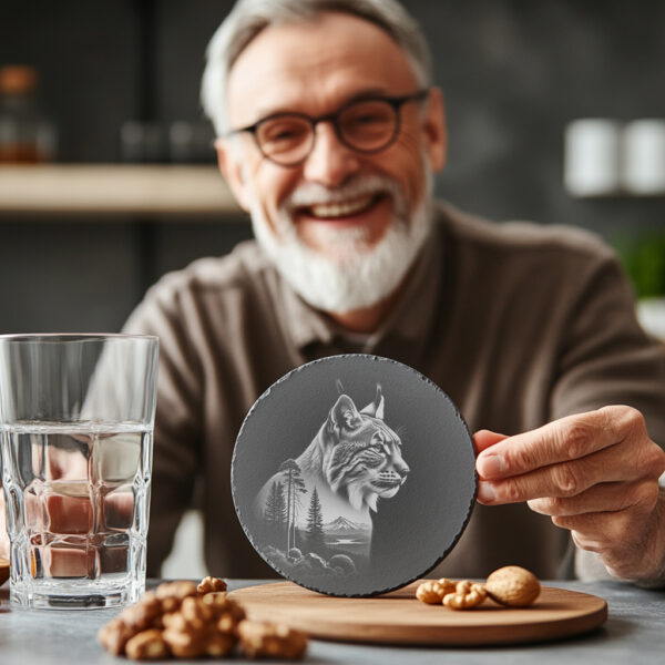 Slate Coaster Engraving File, Regal Lynx Animal Art,