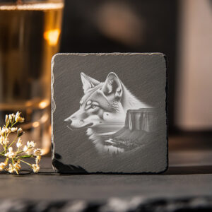 Slate Coaster Engraving File, Sly Coyote PNG, Rustic