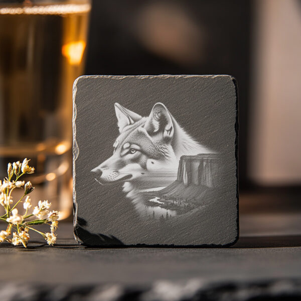Slate Coaster Engraving File, Sly Coyote PNG, Rustic
