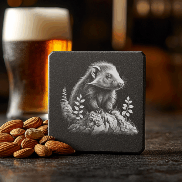 Slate Coaster Engraving File, Weasel on Rock Art,