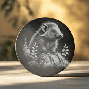 Slate Coaster Engraving File, Weasel on Rock Art,