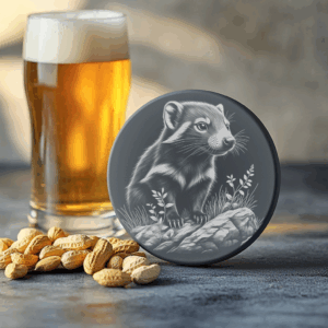 Slate Coaster Engraving File, Weasel on Rock PNG,