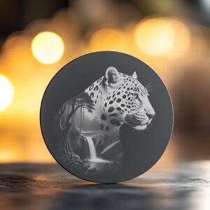 Slate Coaster Laser Engraved Wild Panther Double Exposure