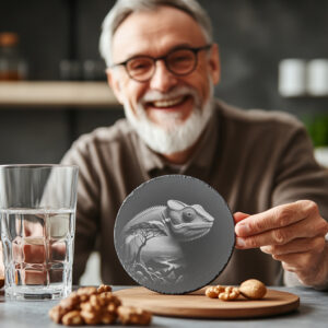 Slate Coaster Laser Engraving, Chameleon Wild Animal Art,