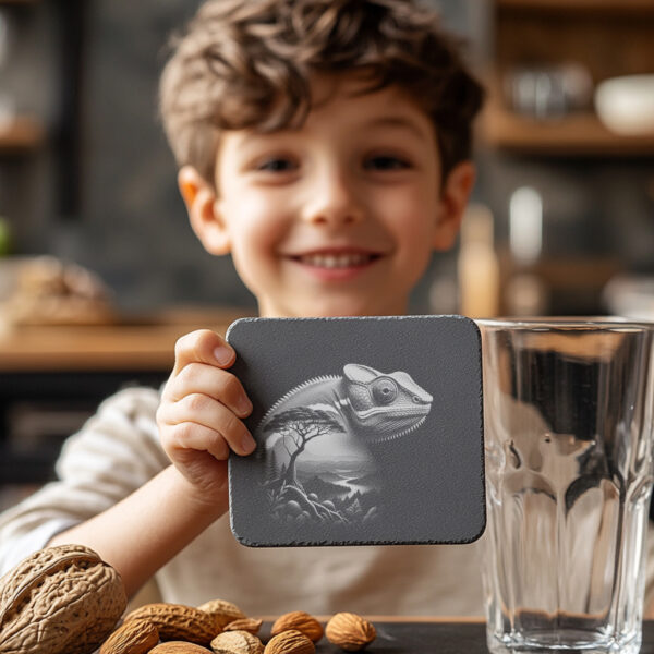 Slate Coaster Laser Engraving, Chameleon Wild Animal Art,