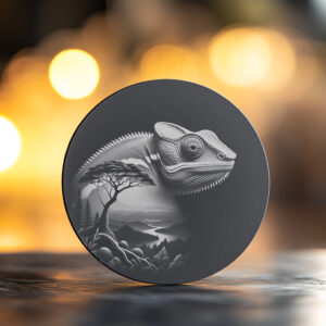 Slate Coaster Laser Engraving, Chameleon Wild Animal Art,