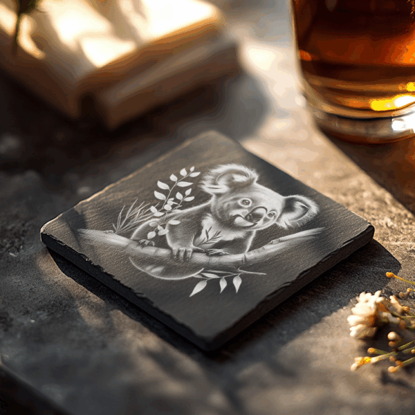 Slate Coaster Laser Engraving File, 3D Koala Design,