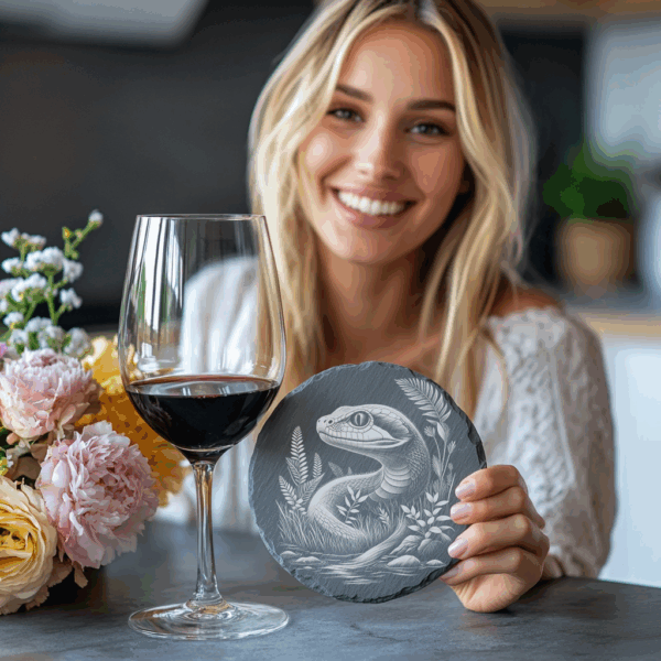 Snake In The Grass Slate Coaster Laser Engraving