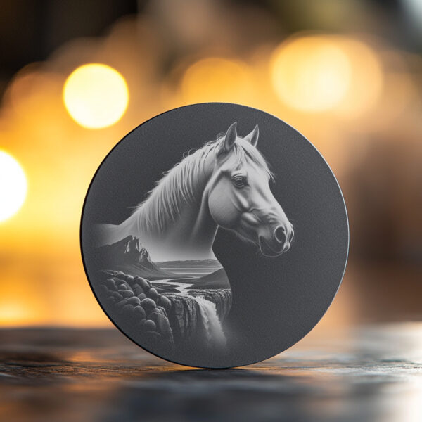 Stallion Slate Coaster Engraving File, Wild Horse Art