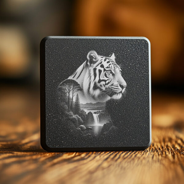 Tiger Slate Coaster Design, Wild Animal Laser Engraving