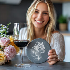 Tiger Slate Coaster Design, Wild Animal Laser Engraving