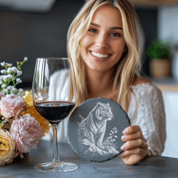 Tiger Slate Coaster Engraving File, Wildlife Art PNG